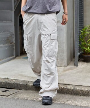 WEGO 【ウエストゴム/MLサイズ展開】ナイロンイージーカーゴパンツ ライトグレー