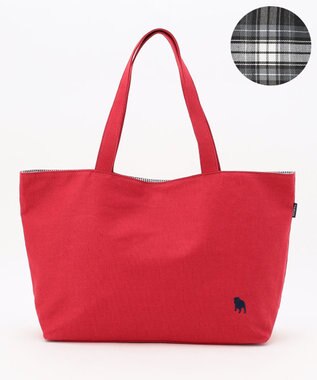 J.PRESS LADIES 【完全受注生産】ポーチ付き キャンバス トートバッグ レッド×グレーチェック系