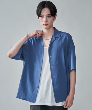 WEGO クレープオープンカラーシャツ（SS） ブルー