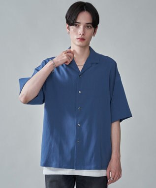 WEGO クレープオープンカラーシャツ（SS） ブルー