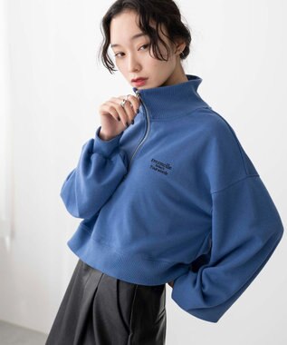 WEGO ハーフジップショートスウェット ブルー