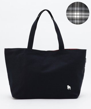 J.PRESS LADIES 【完全受注生産】ポーチ付き キャンバス トートバッグ ネイビー×グレーチェック系