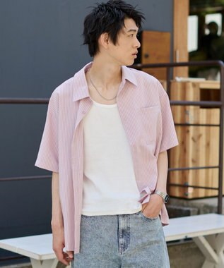 WEGO クロップドSSサッカーストライプシャツ ピンク