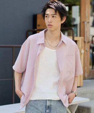 WEGO クロップドSSサッカーストライプシャツ ピンク
