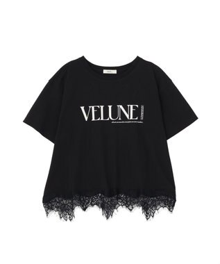 earth music&ecology 裾レースロゴプリントTシャツ Black