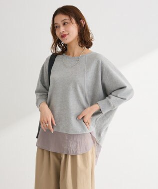 Green Parks 七分袖ドルマン裏毛シアードッキングプルオー Gray Mixture