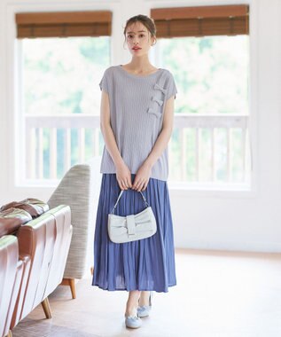 Tiaclasse 【安田美沙子さん着用・洗える】ヴィンテージサテンプリーツスカート ブルー