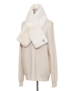 MOONBAT FURLA（フルラ）ビッグ差し込みファーティペット  アーチロゴ フェイクファー オフホワイト