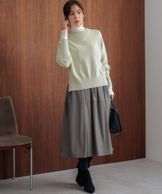 組曲 レザーライクライト タックギャザースカート モーヴグレー系