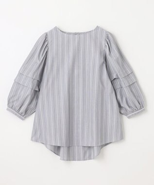 ANY 【UVカット/抗菌防臭/吸水速乾】エニィファンクション袖タックブラウス ネイビー変形ストライプ