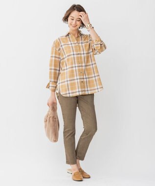 自由区 【セット着用可/洗える】オータムチェック ドロップショルダー ブラウス 黄土色系4
