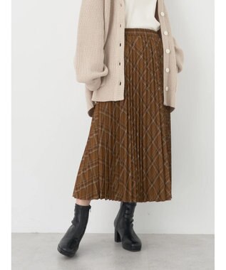 earth music&ecology すきな丈プリーツスカート Check Yellow