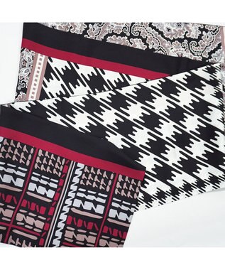 Marca ＜秋の新作！＞【Marcaオリジナル】コラージュプリント ナロースカーフ シルクツイル ブラック×レッド