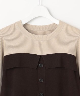 ANY SIS L ビスチェ風 長袖 ニット チョコレート×ライトベージュ