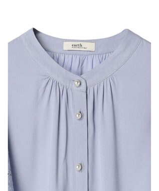earth music&ecology レースラッフルブラウス Grayish Blue
