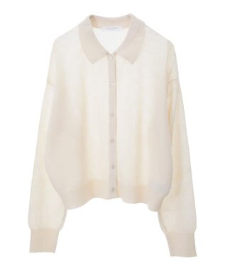 Green Parks 衿つきメッシュニットプルオーバー Ecru