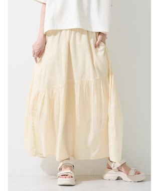 earth music&ecology コットンボイルランダム切替フレアスカート Ivory