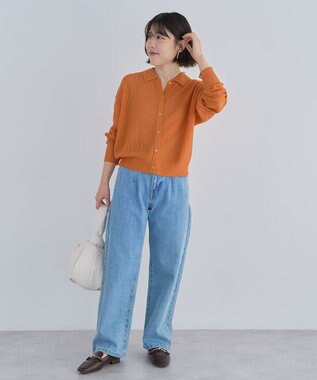 Green Parks 衿つきメッシュニットプルオーバー Orange
