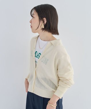 Green Parks 衿つきメッシュニットプルオーバー Ecru