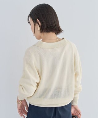 Green Parks 衿つきメッシュニットプルオーバー Ecru