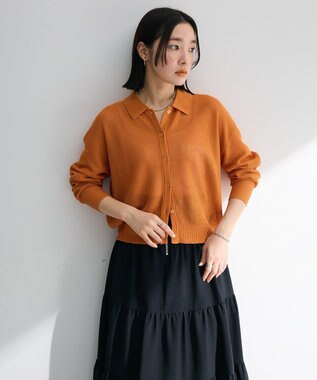Green Parks 衿つきメッシュニットプルオーバー Orange