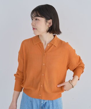 Green Parks 衿つきメッシュニットプルオーバー Orange