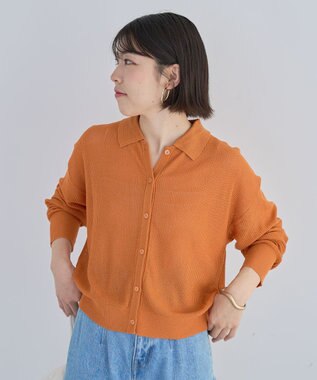 Green Parks 衿つきメッシュニットプルオーバー Orange