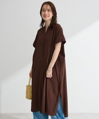 Green Parks 半袖シアースキッパーシャツワンピース Brown