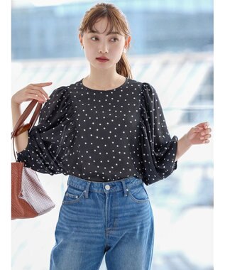 AMERICAN HOLIC ギャザースリーブドットブラウス Black