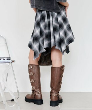 WEGO チェックシャツイレヘムミニスカート ブラック