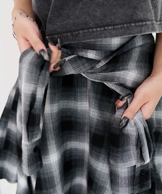 WEGO チェックシャツイレヘムミニスカート ブラック