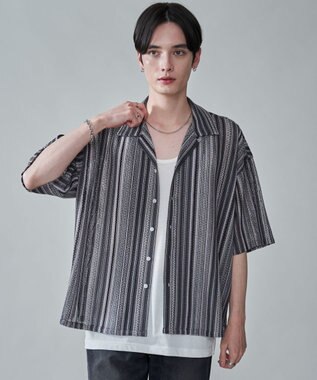 WEGO ストライプメッシュBIGシャツ（SS） グレー