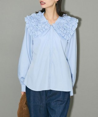 Green Parks フリルビッグカラーブラウス Sax