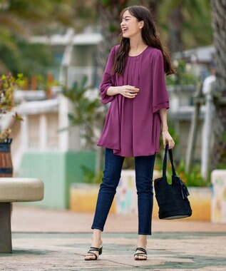 Tiaclasse 【洗える】レイヤードスリーブシフォンチュニック パープル