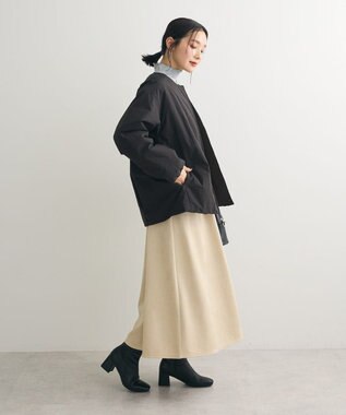 Green Parks シームレスライト中わたノーカラーブルゾン Black