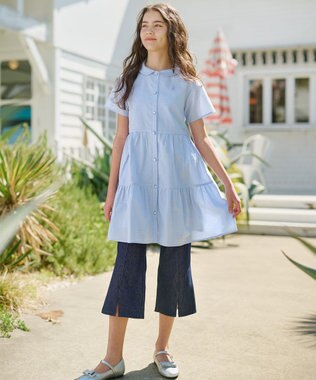 組曲 KIDS 【150-160㎝】フレアーデニムニット パンツ ネイビー系