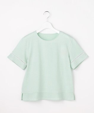 J.PRESS LADIES 【一枚で着映え】サッカージャージー クルーネック カットソー ライトミントストライプ系1