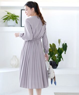 Tiaclasse パールボタンプリーツワンピース グレー