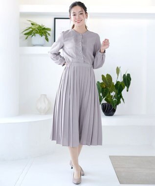 Tiaclasse パールボタンプリーツワンピース グレー