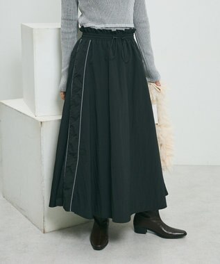 Green Parks ナイロンラインフレアスカート Black