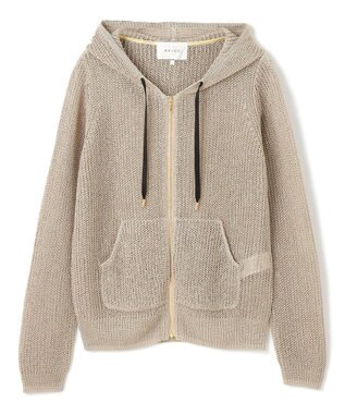 BEIGE， 【洗える】OPTICAL / ペーパーヤーンフーディージップニット Flax