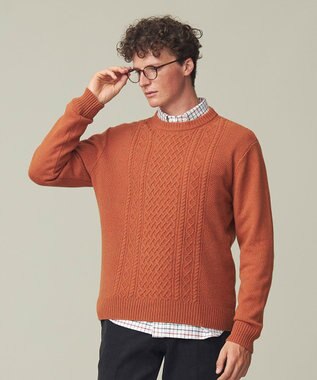 J.PRESS MEN 【Cash Lamb's Wool】ケーブルクルーネック ニット オレンジ系