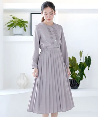 Tiaclasse パールボタンプリーツワンピース グレー