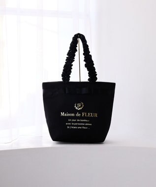 Maison de FLEUR ブランドロゴフリルハンドルトートＭバッグ Black