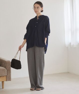 WEGO 【ANGIE VINTAGE】襟が選べる デニム プルオーバー シャツ（バンドカラー/レギュラー） ネイビー