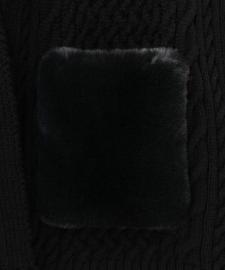 自由区 【洗える】アランパターンファーコンビ ニットガウン ブラック系