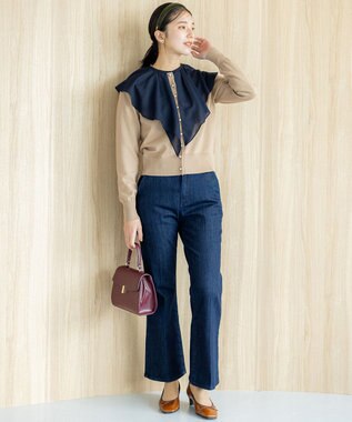 組曲 L シフォンツイルラッフル ブラウス ネイビー系