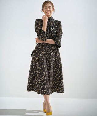 組曲 S 【前後着用可】シフォンオーガンプリント ボウタイワンピース ブラックベース系5