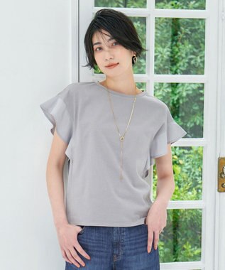 ANY 異素材コンビフリルスリーブプルオーバー グレー