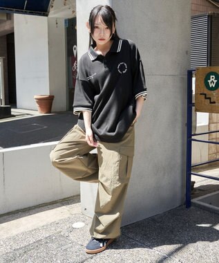 WEGO 【ユニセックス着用ITEM/MLサイズ展開】ワッフルラインポロ ブラック